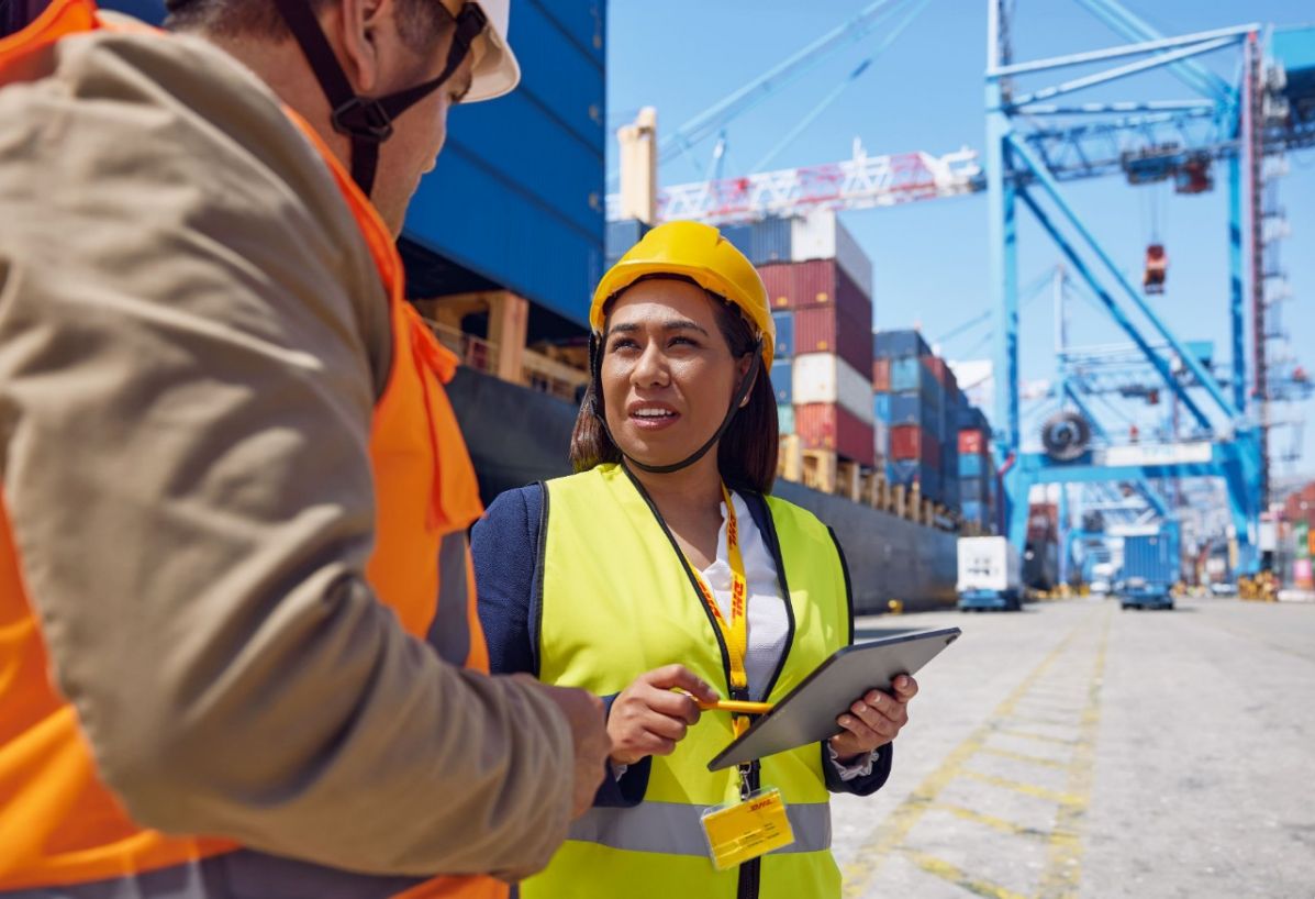 Workers at shipping port